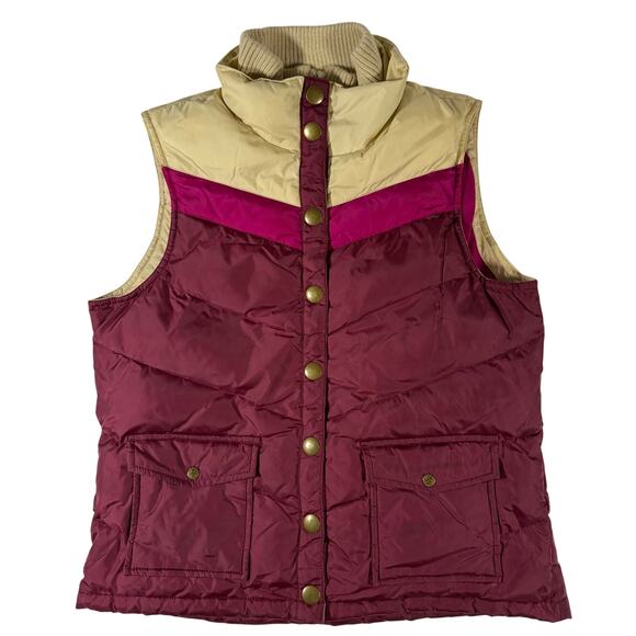 Y2K Old Navy Puffer Vest Women’s Medium Red Pink Cream Chevron Stripe Retro - Picture 1 of 9
